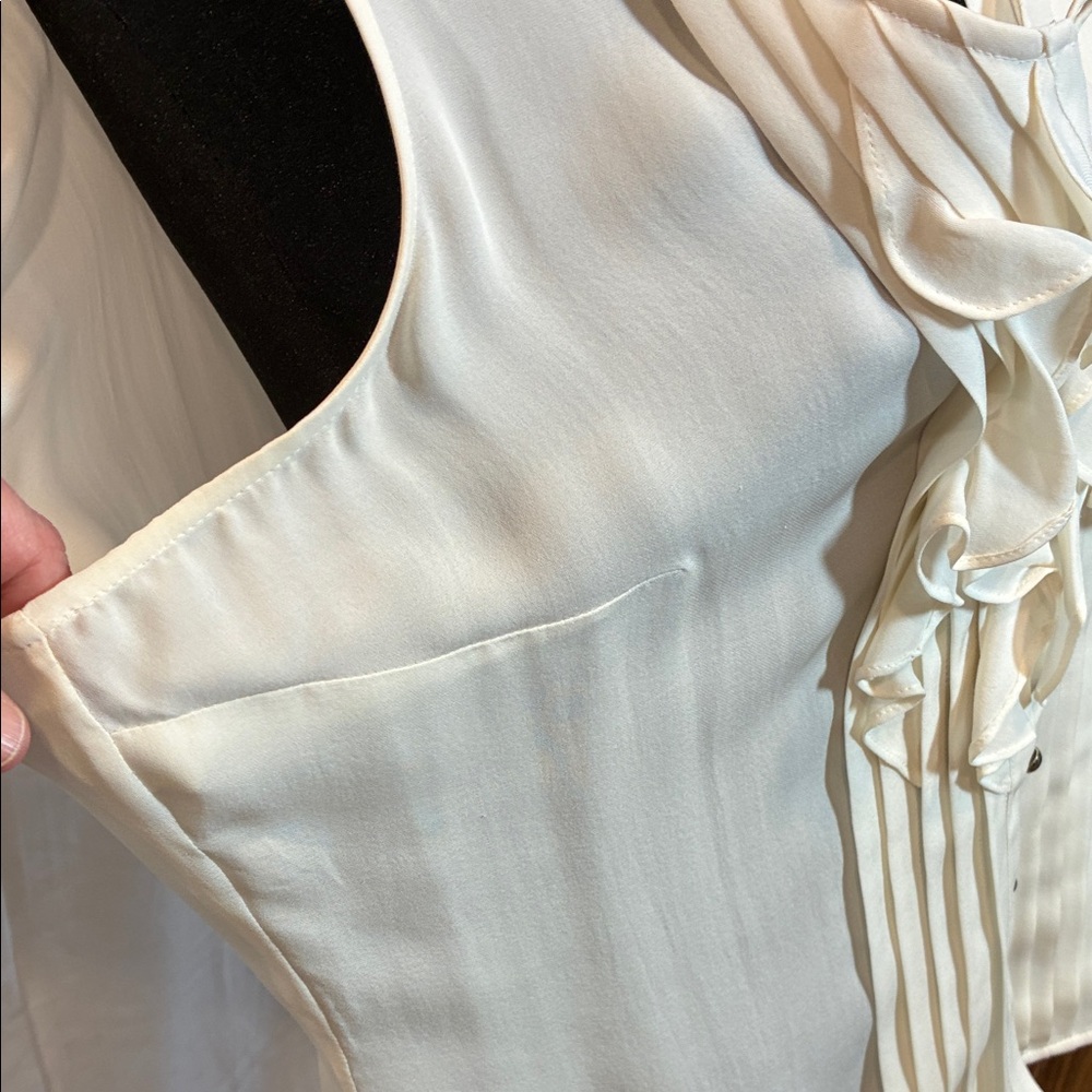 White House Black Market Silk Ivory Ruffle Front Sleeveless Blouse - Picture 3 of 6